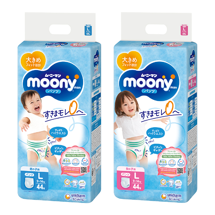 Thùng Tã Quần Moony Xanh Size L